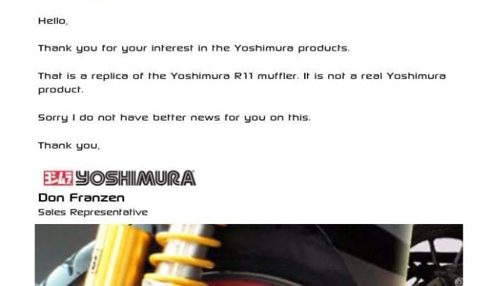 Email Knalpot Yoshimura R11 palsu